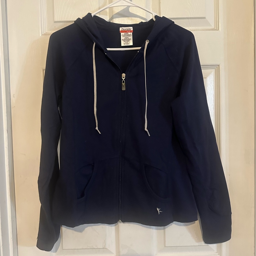 Navy hooded zip up jacket with ventilation